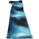 River Island Blue Ombre Asymmetric Drape Mesh Midi Dress - Size Small