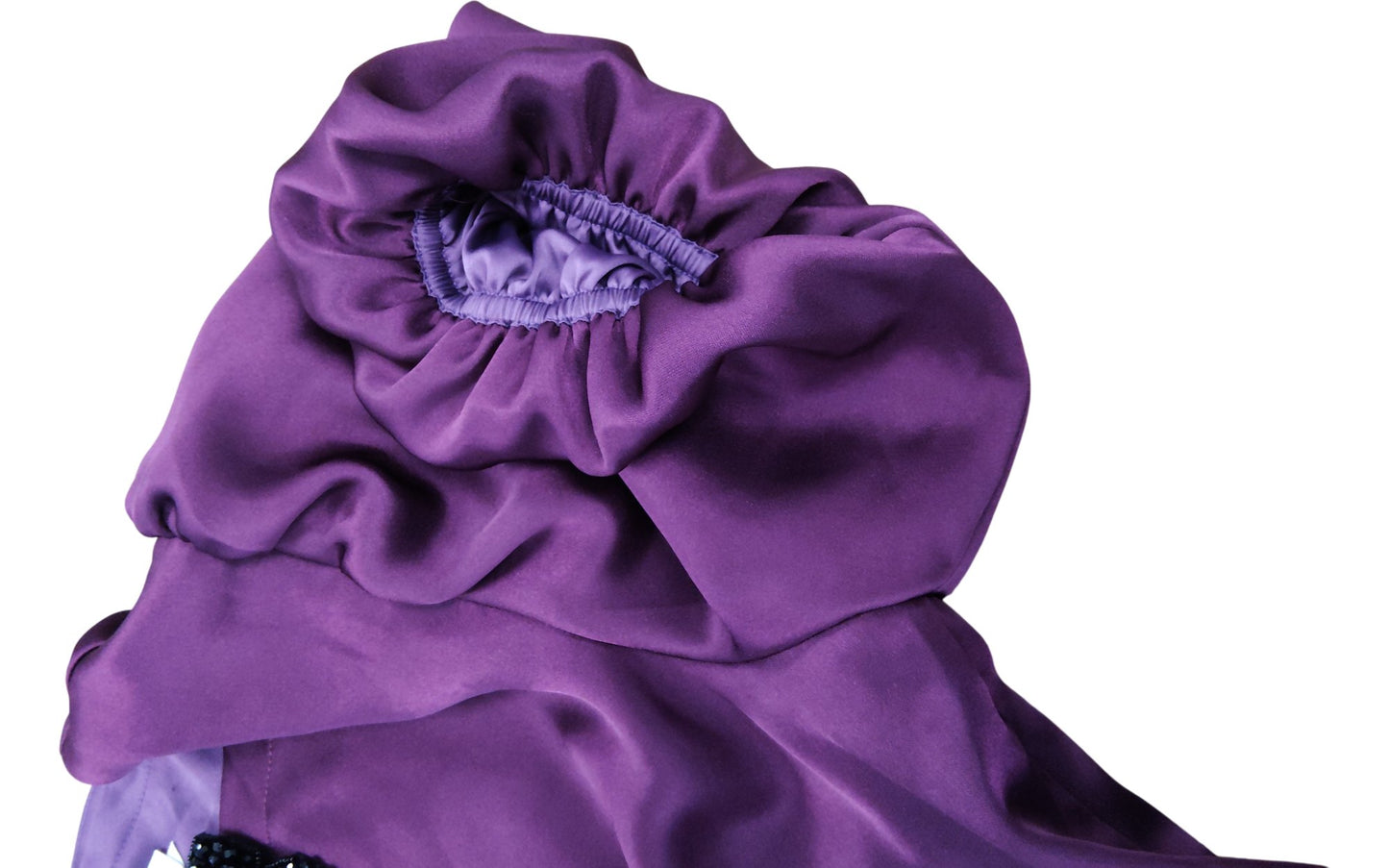 Purple Satin Blouse UK12 Women's Puff Sleeve Beaded Bow Detail Top