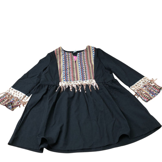 Girl's Tunic Top Black Colourful Embroidered Long Sleeve 12 Years