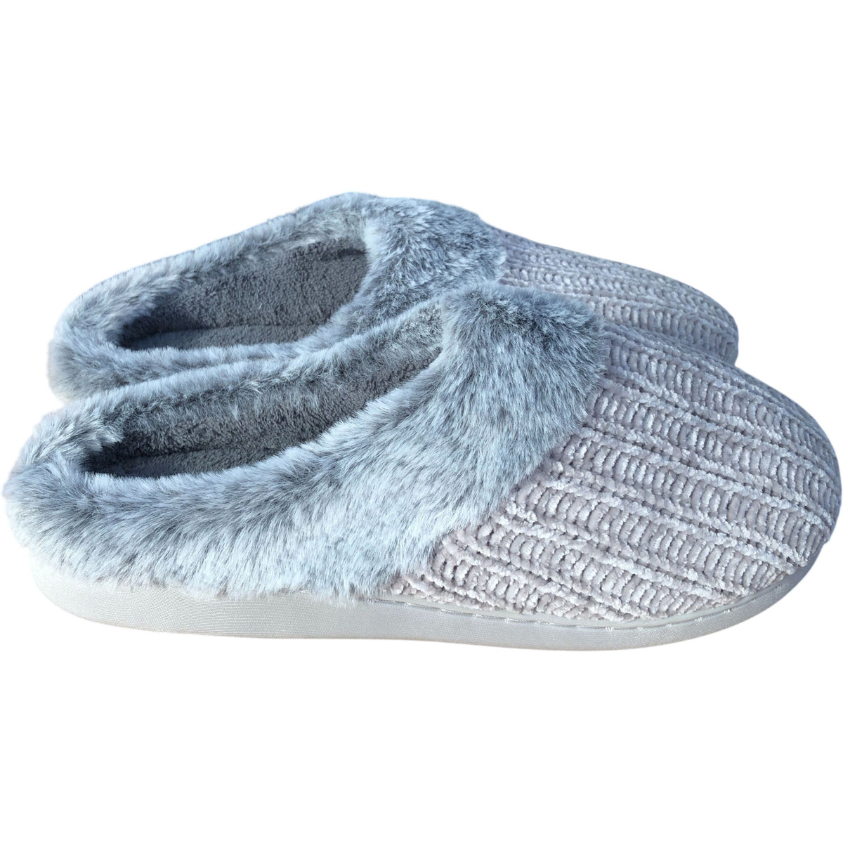 Women's Slippers Grey Faux Fur Lined Size 7