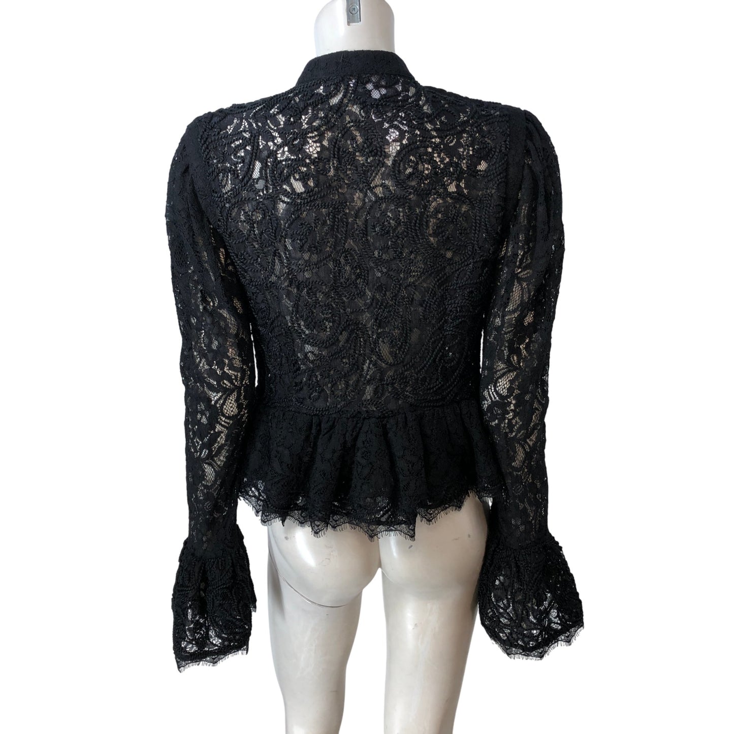 Branded Black Lace Peplum Top Size 12 Women's Ruffle Detail Romantic Style