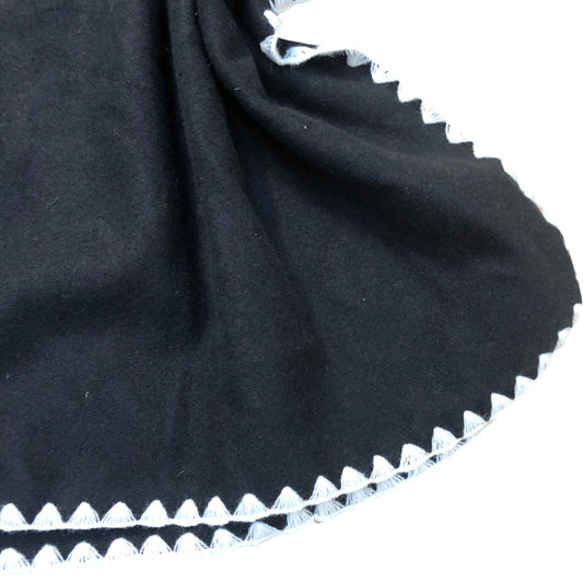 Pom Pom Edge Outerwear Knitted Black Poncho One Size