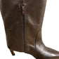Piper Knee High Boots Women's Brown Leather Zip Pointed Toe Heels