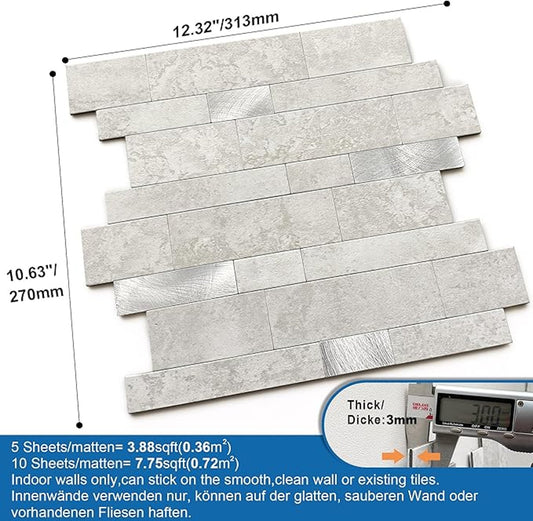 Mofit 3D Brick Self Adhesive Wall Tiles (10sheets,Cement Grey)