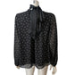 Polka Dot Blouse UK12 Women's Sheer Long Sleeve Black Top with Scarf