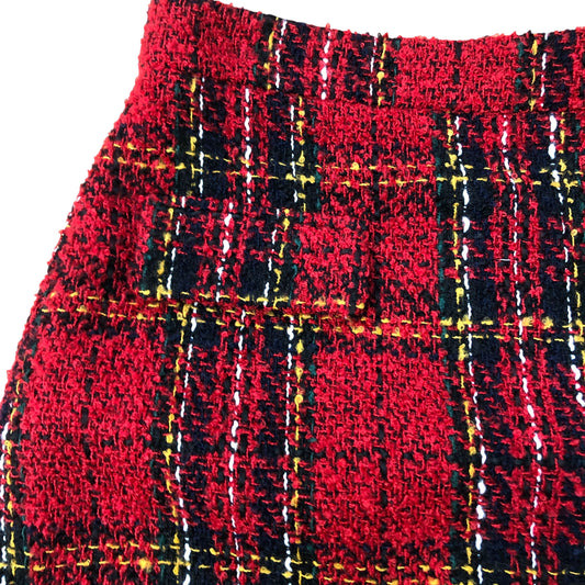 River Island Red Check Pattern Mini Skirt Size 12 Women's Tweed Style Elegant