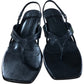 Branded Black Leather Kitten Heel Toe Post Sandals UK 4 Women's