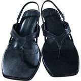 Branded Black Leather Kitten Heel Toe Post Sandals UK 4 Women's