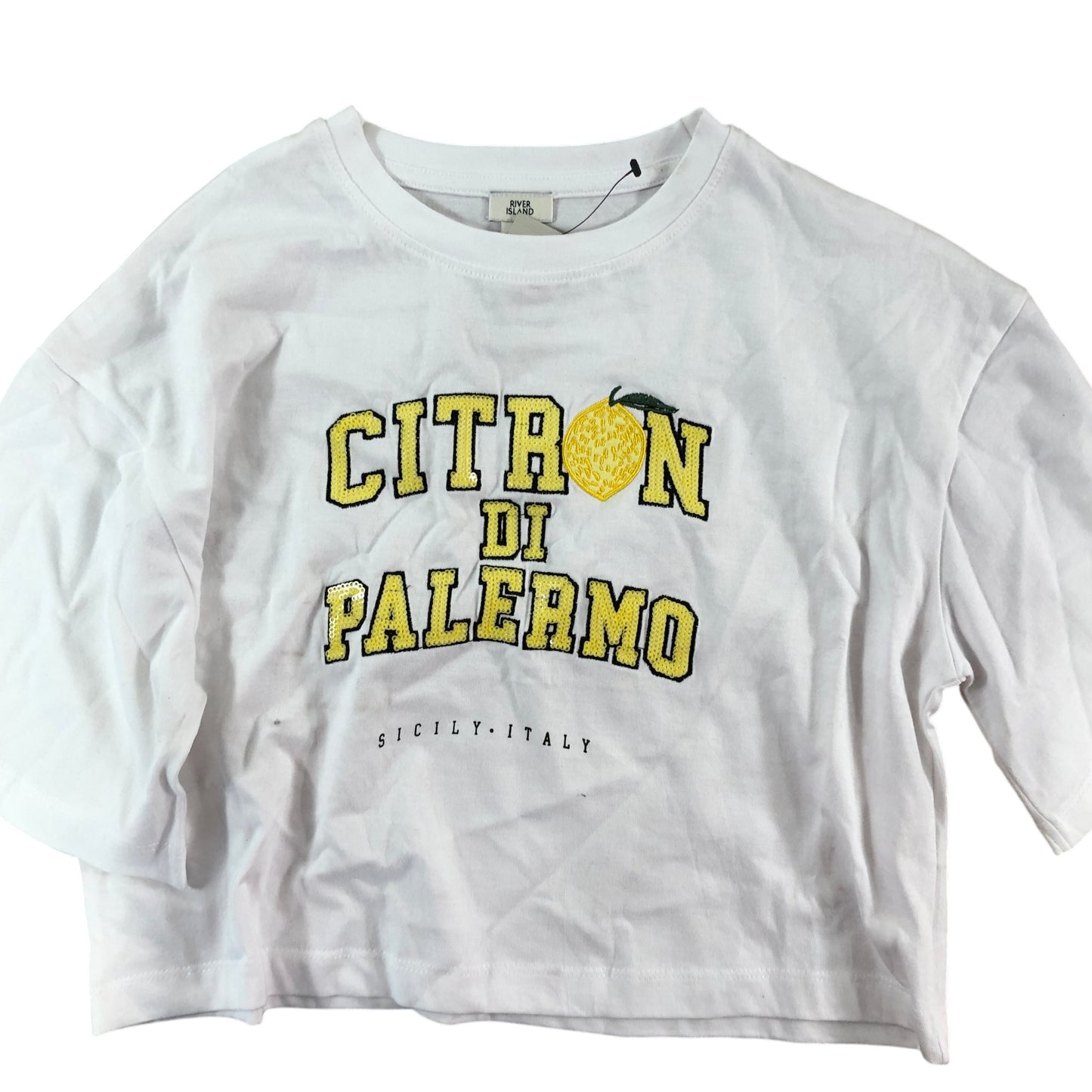 River Island Boys T-Shirt 9-10 Years White Citron Di Palermo Design