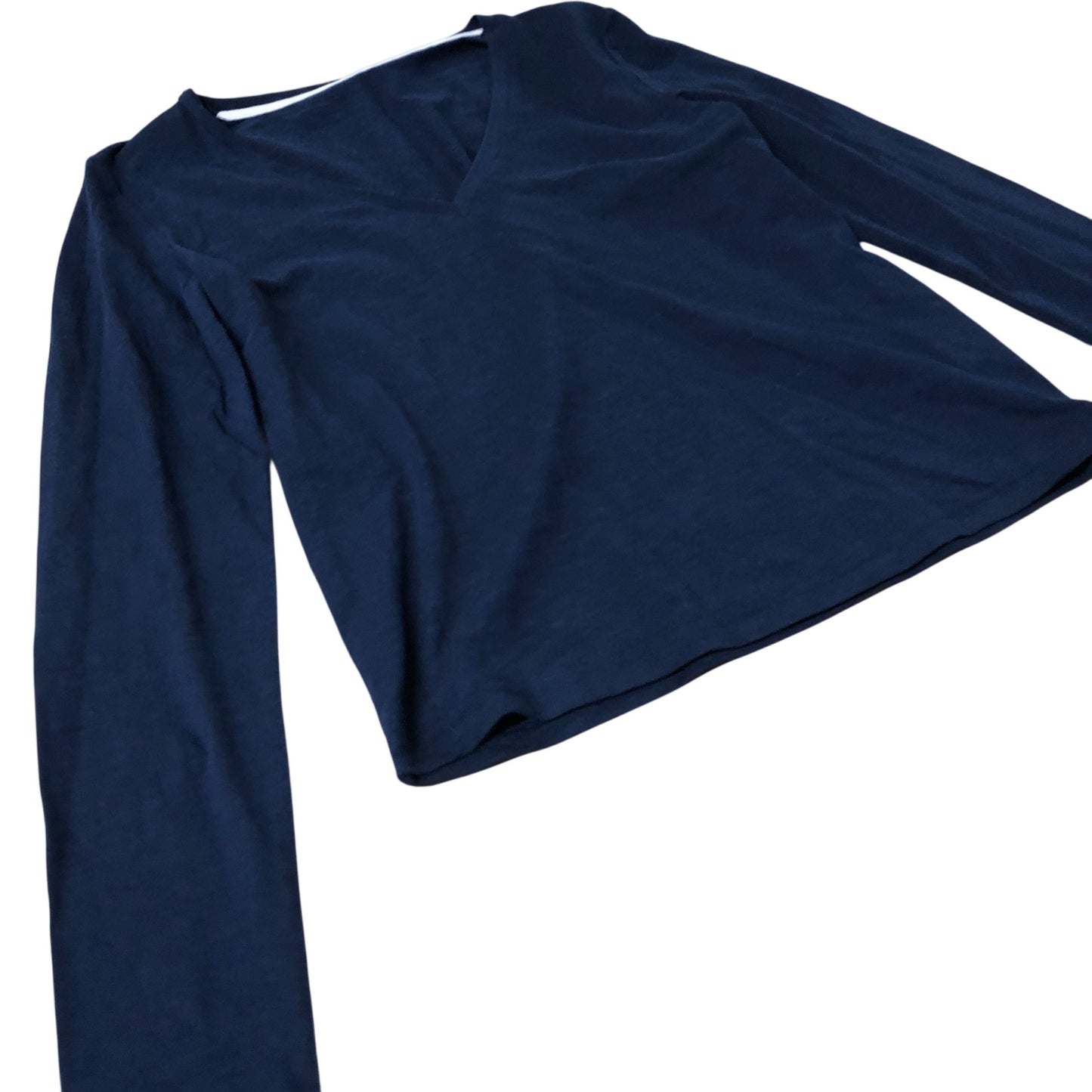 Long Sleeve V Neck Top UK Women's Navy Blue Cotton Blend UK6