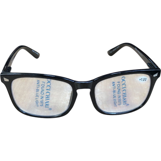Occi Chiari Rectangle Reading Glasses +1.00 Anti Blue Light Frame Black