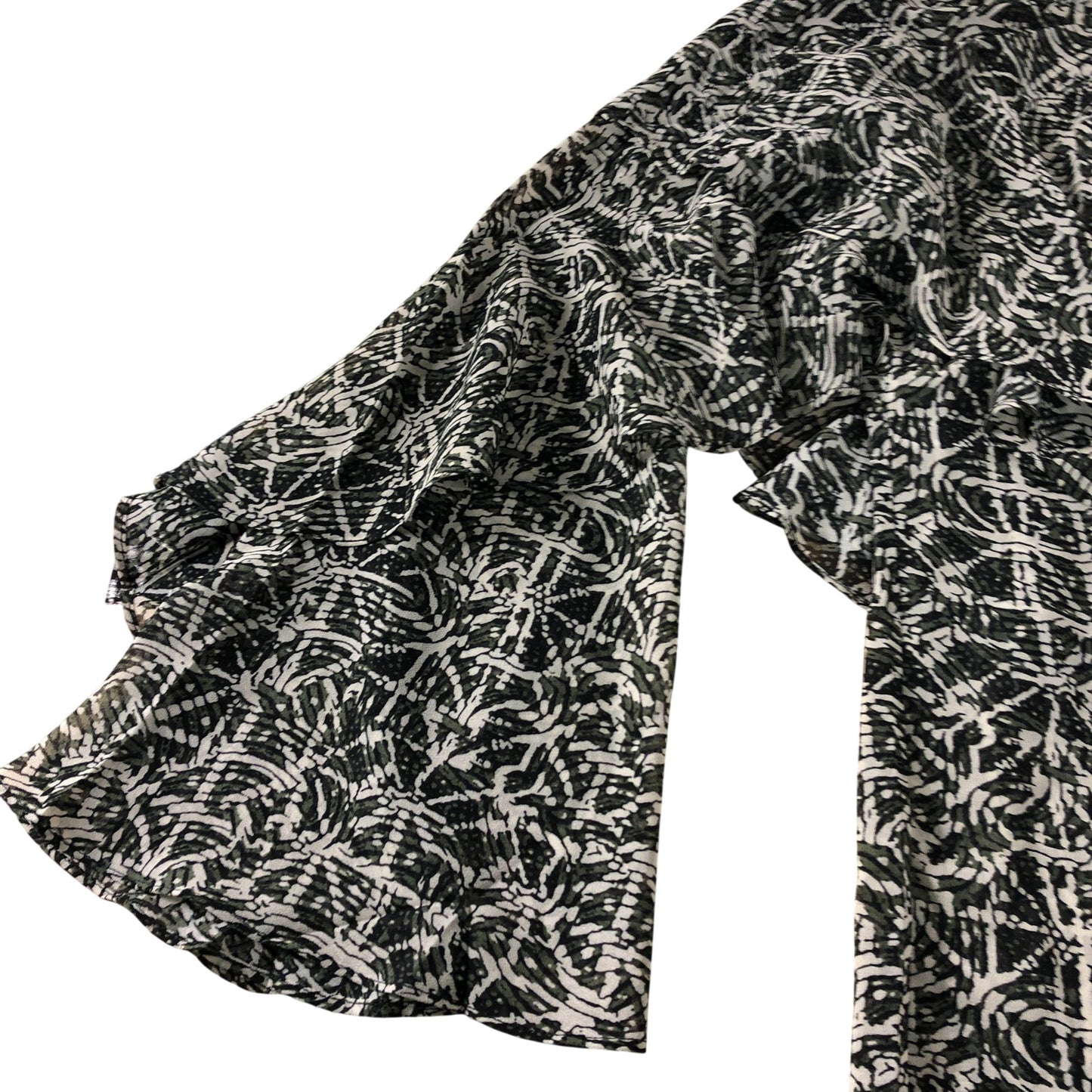 Branded Khaki Printed Ruffle Blouse - Size 8