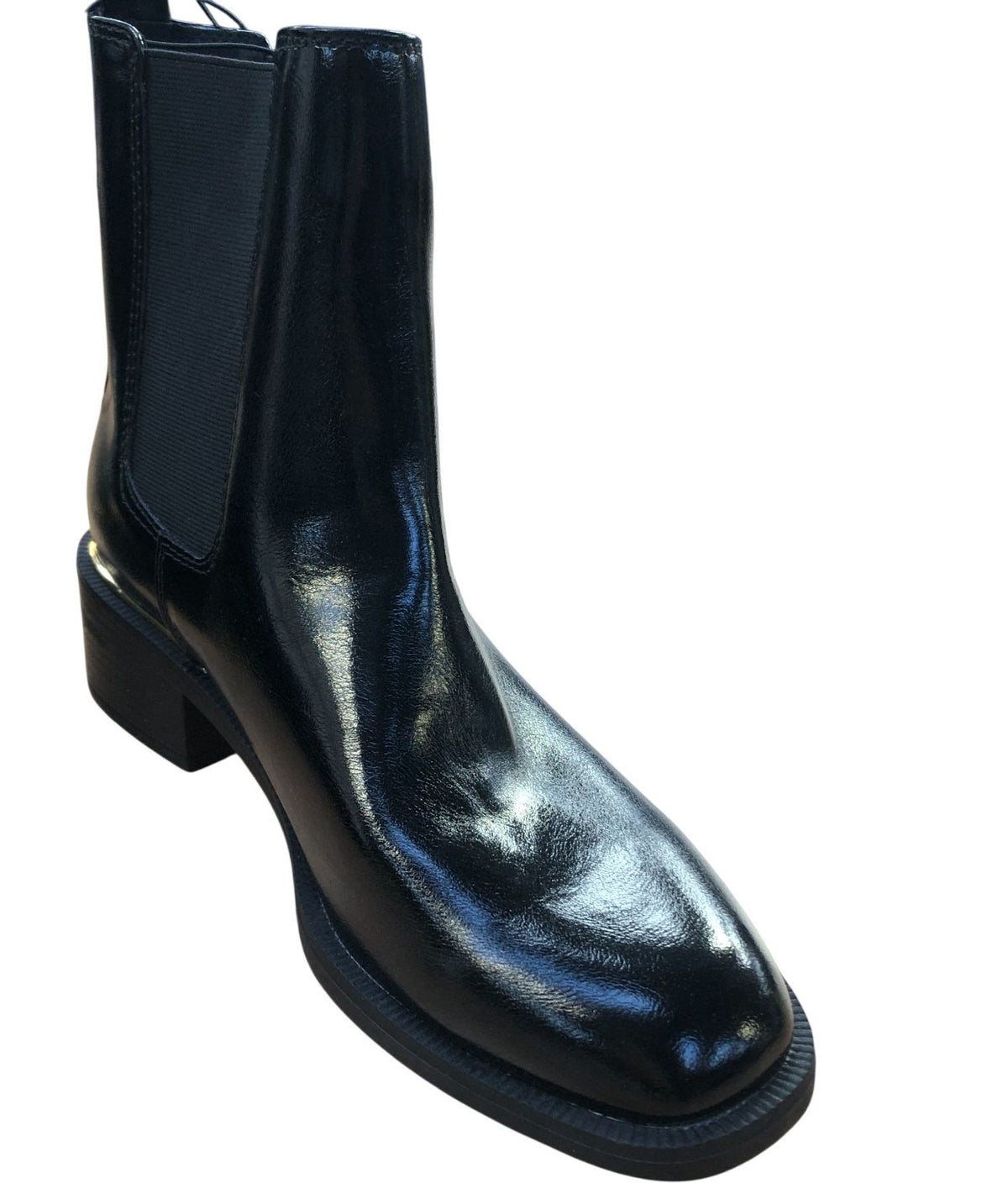 Chunky Heel Chelsea Boots UK Size 7 Women's Black Glossy Finish