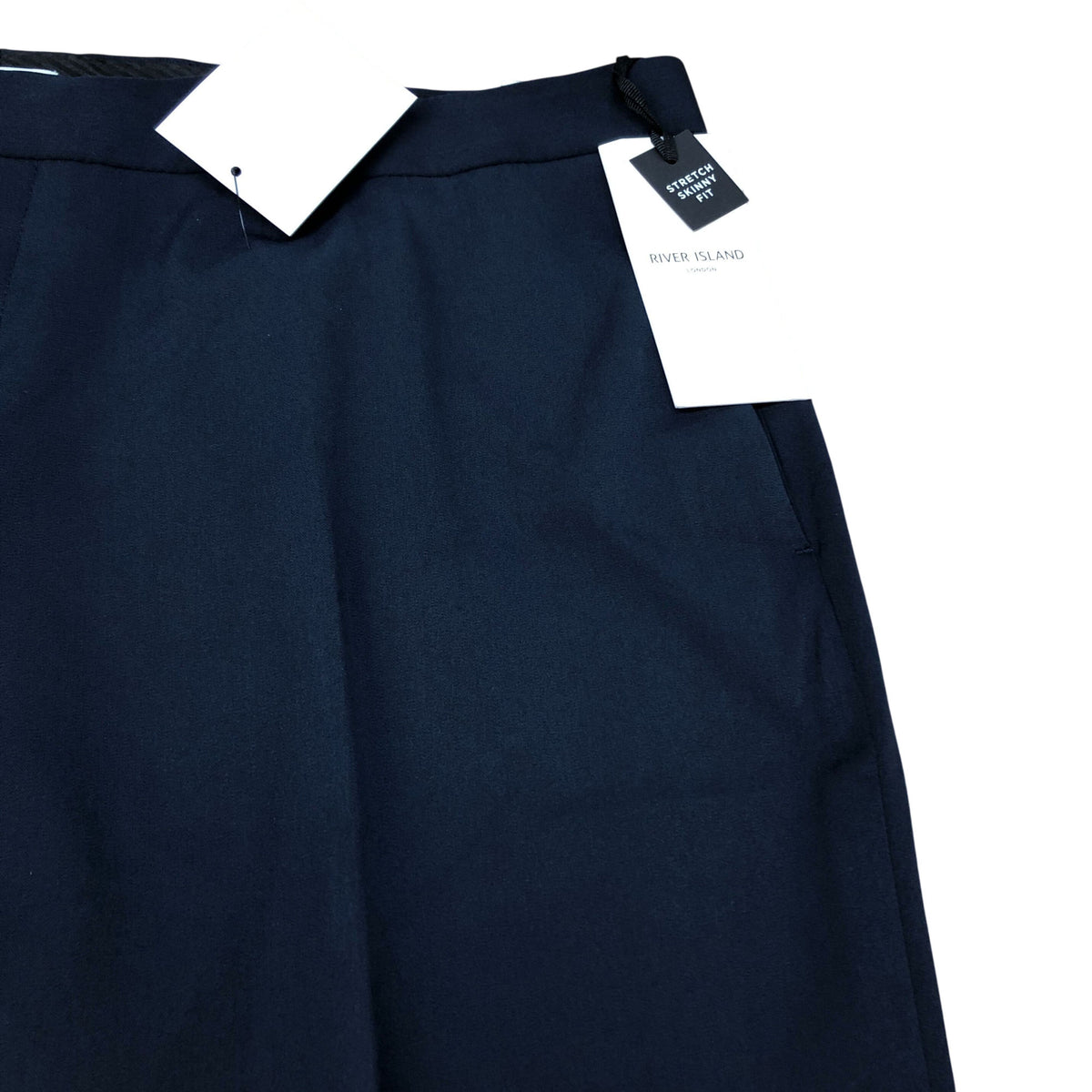 River Island Men's Trousers Navy Blue Stretch Material