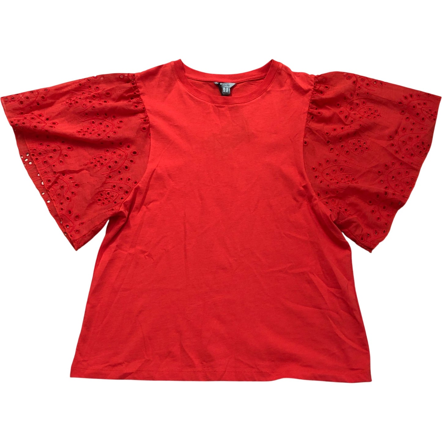 River Island Eyelet Sleeve Top Women's Red Short Sleeve Cotton Blouse S