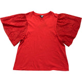 River Island Eyelet Sleeve Top Women's Red Short Sleeve Cotton Blouse S