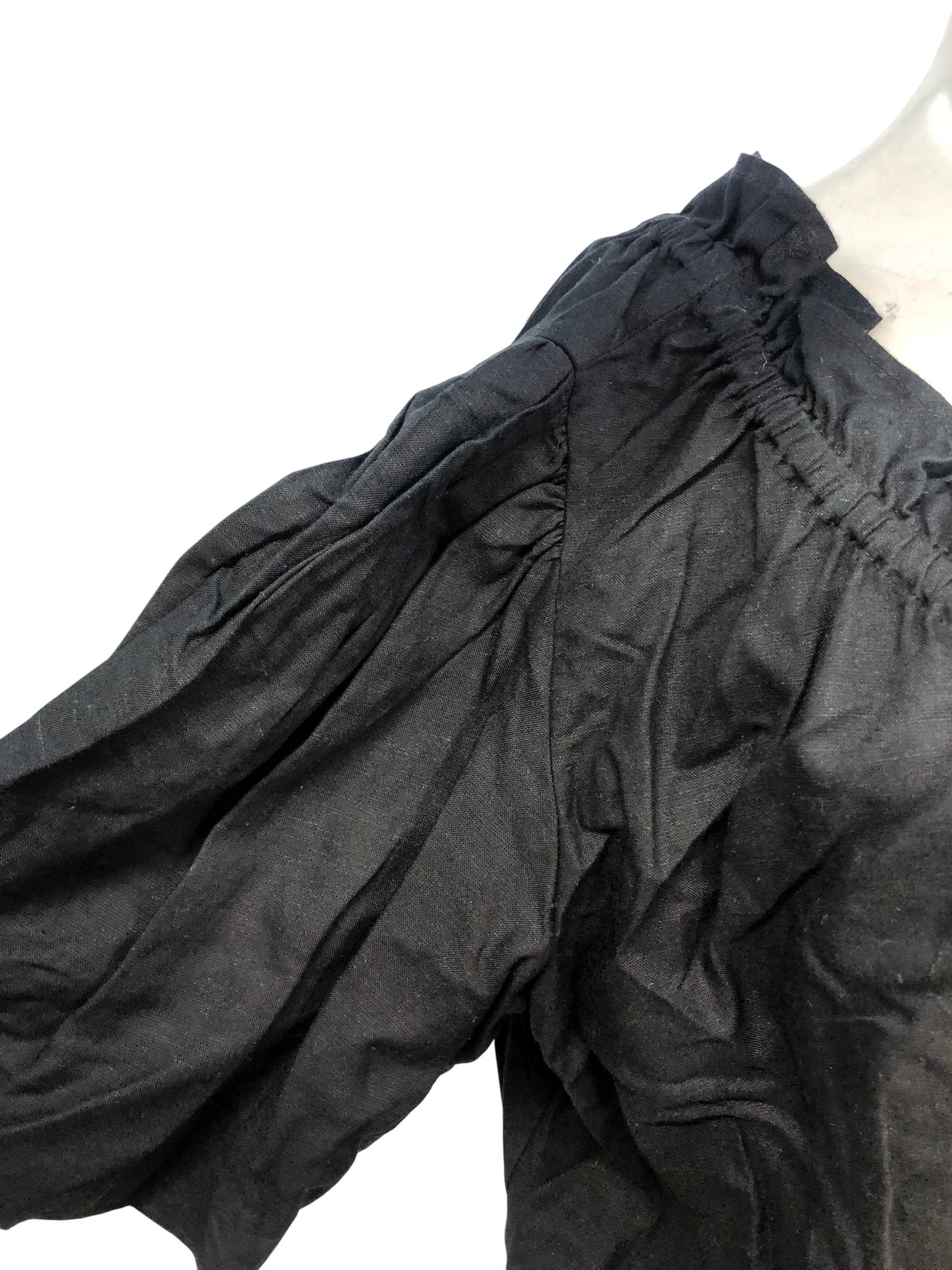 River Island Black Top UK16 Women's Lightweight Frill Neck Short Sleeve