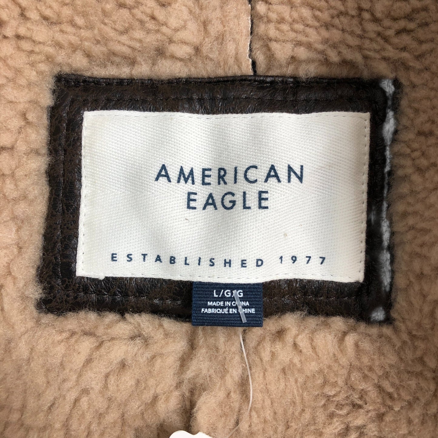 American Eagle Brown Shearling Biker Jacket Large Women's Faux Fur Collar