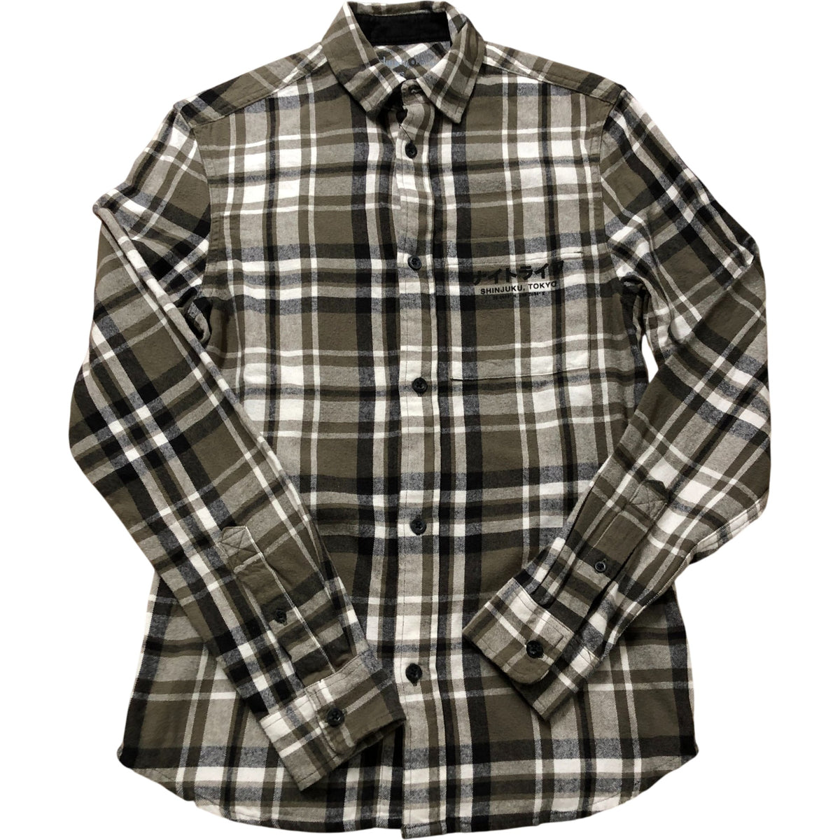 River Island Flannel Shirt XXS Checked Button Up Olive Green