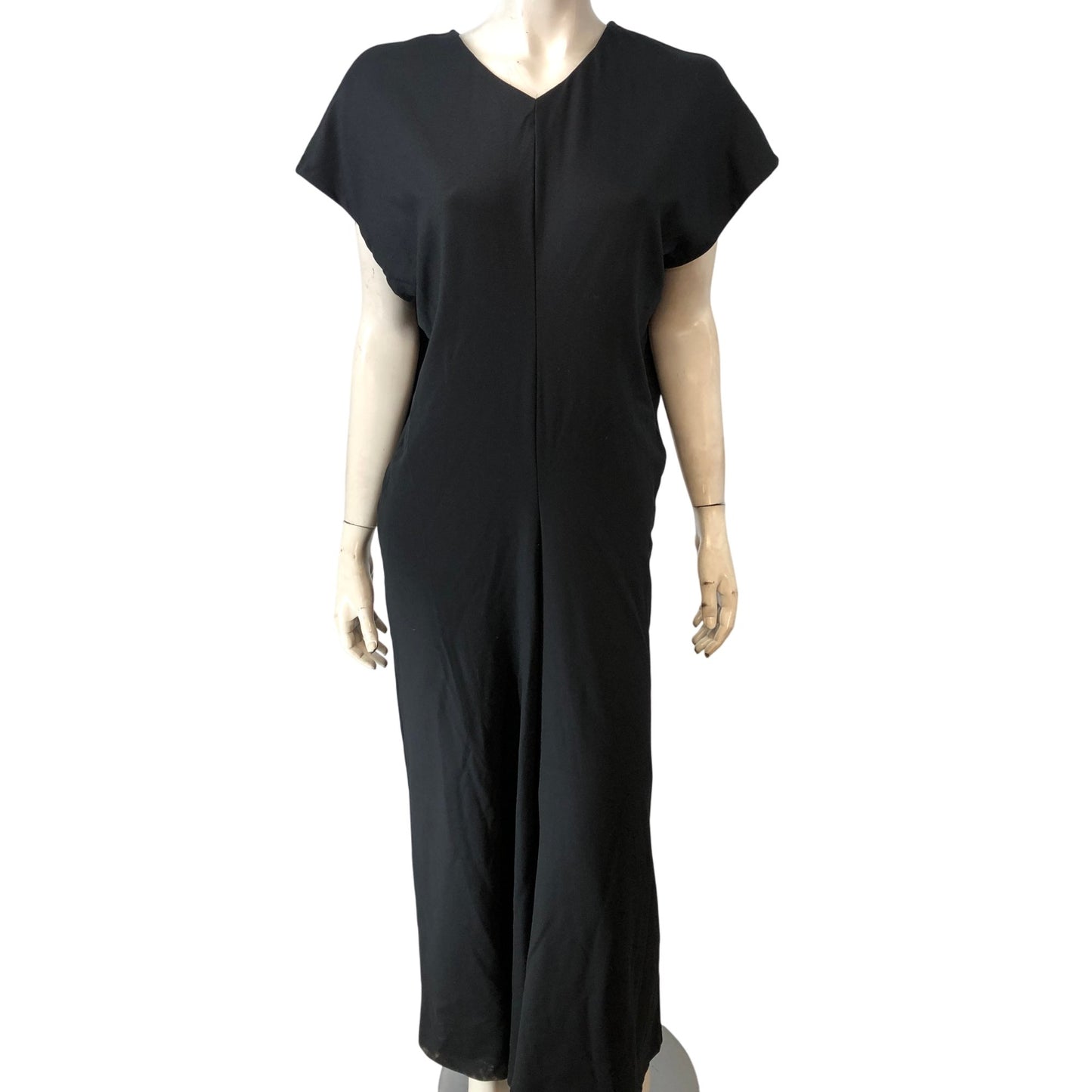 Branded Elegant Black Maxi Dress Women's Cap Sleeve V Neck UK 16