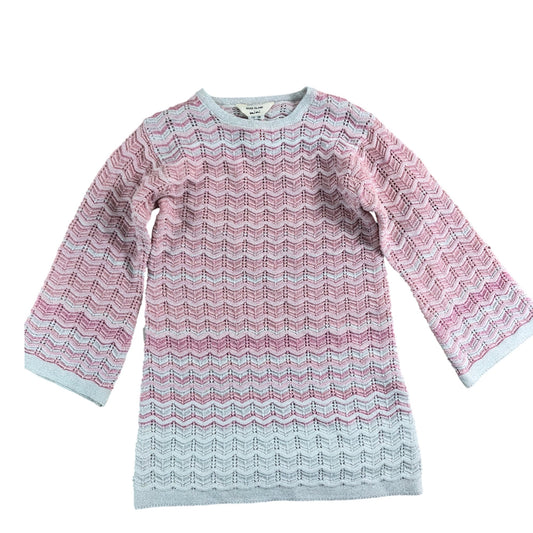 River Island Mini Pink Knit Dress 12-18 Months Girls Long Sleeve Chevrons