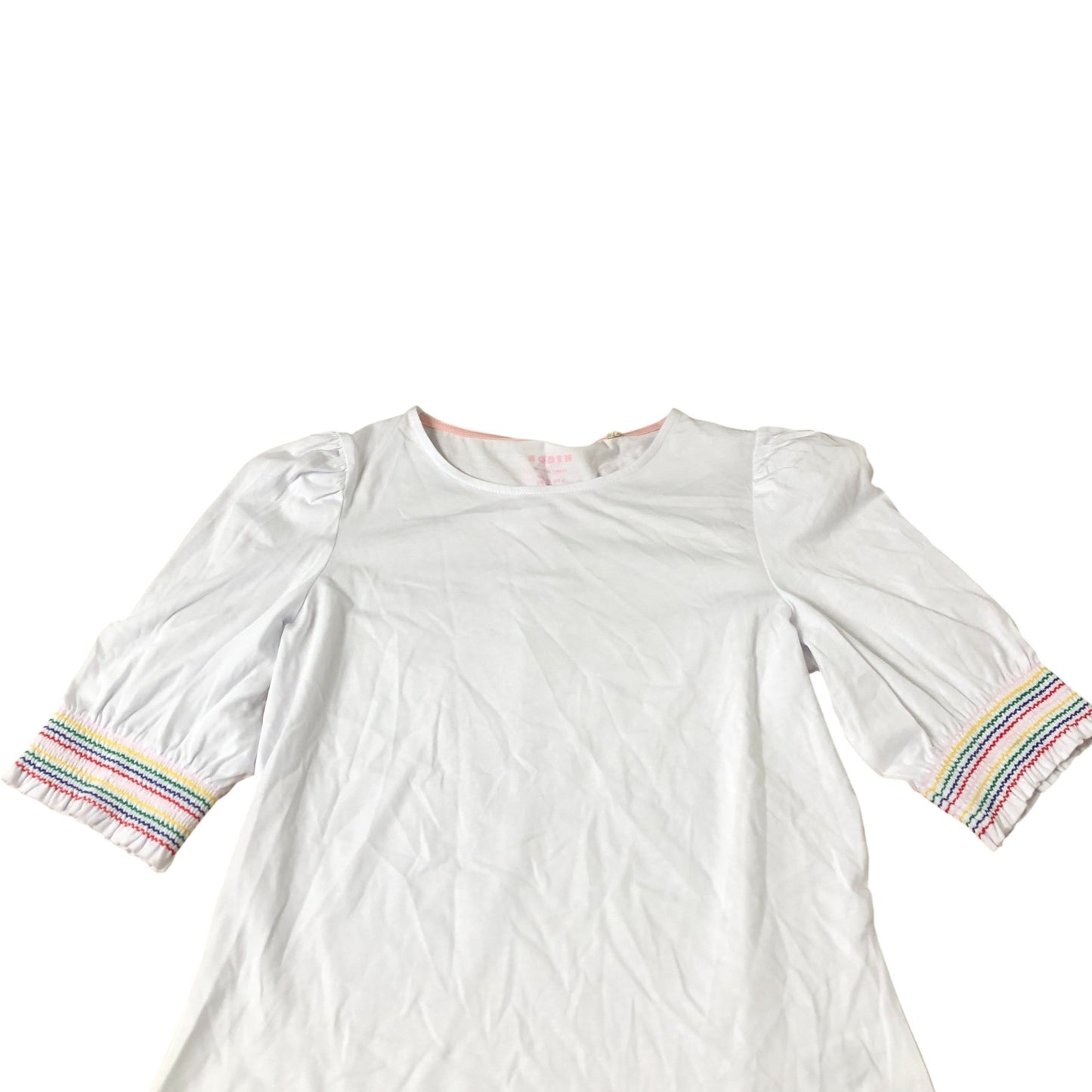 Boden White Puff Sleeve Top Women's Rainbow Trim UK10