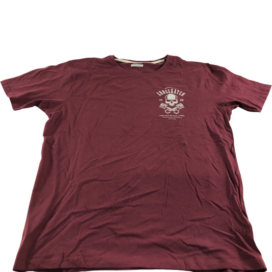 Crosshatch Vintage Black Label Skull Graphic T-Shirt Men's Burgundy XXL
