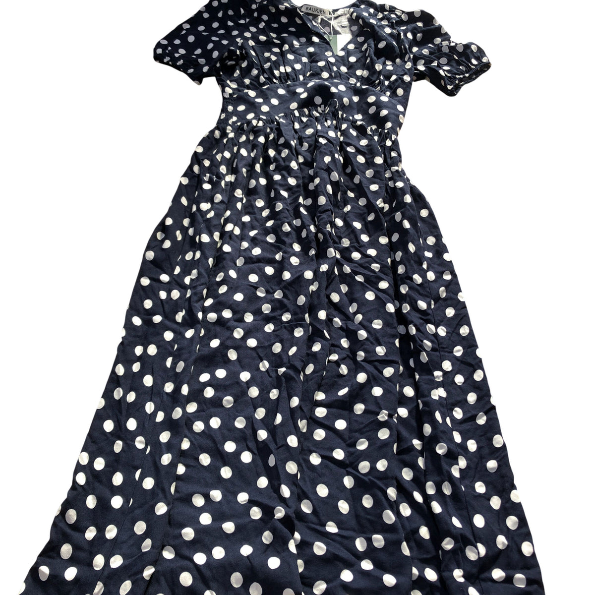 Baukjen Polka Dot Dress UK8 Women's Short Sleeve Viscose Navy Blue Casual