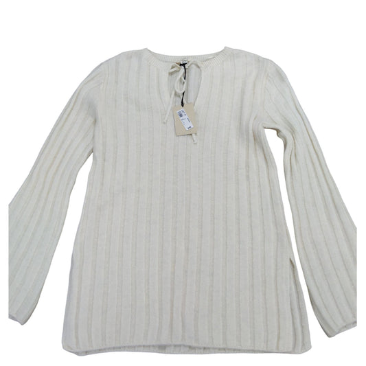 River Island Women's Cream Ribbed Sweater UK Size S Long Sleeve Tie Neck