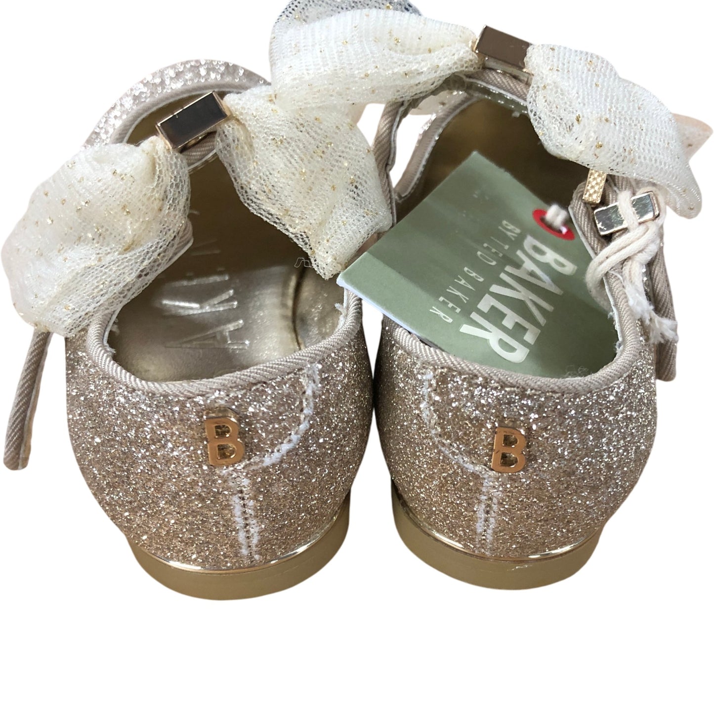 Baker By Ted Baker Girls Glitter Mary Janes UK5 Gold Bow Detail Shoes