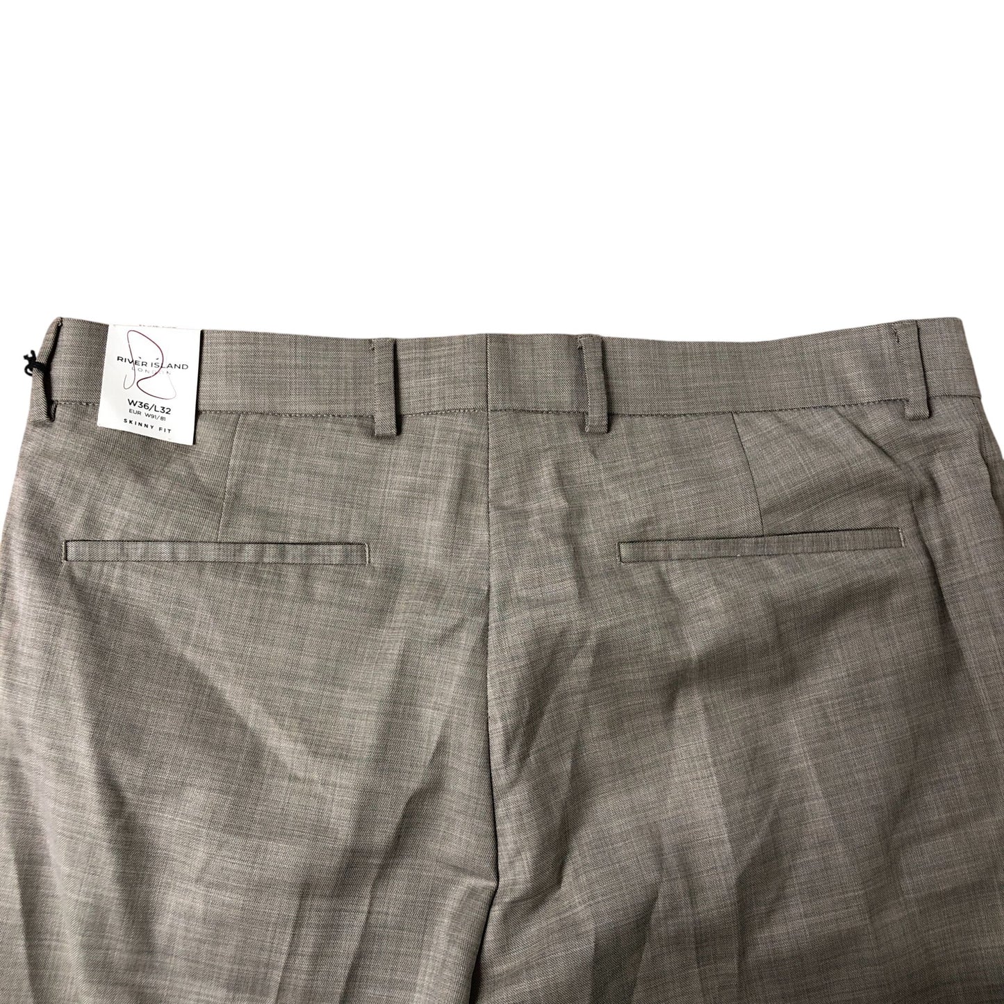 River Island Skinny Fit Trousers W36 L32 Men's Beige Formal Pants