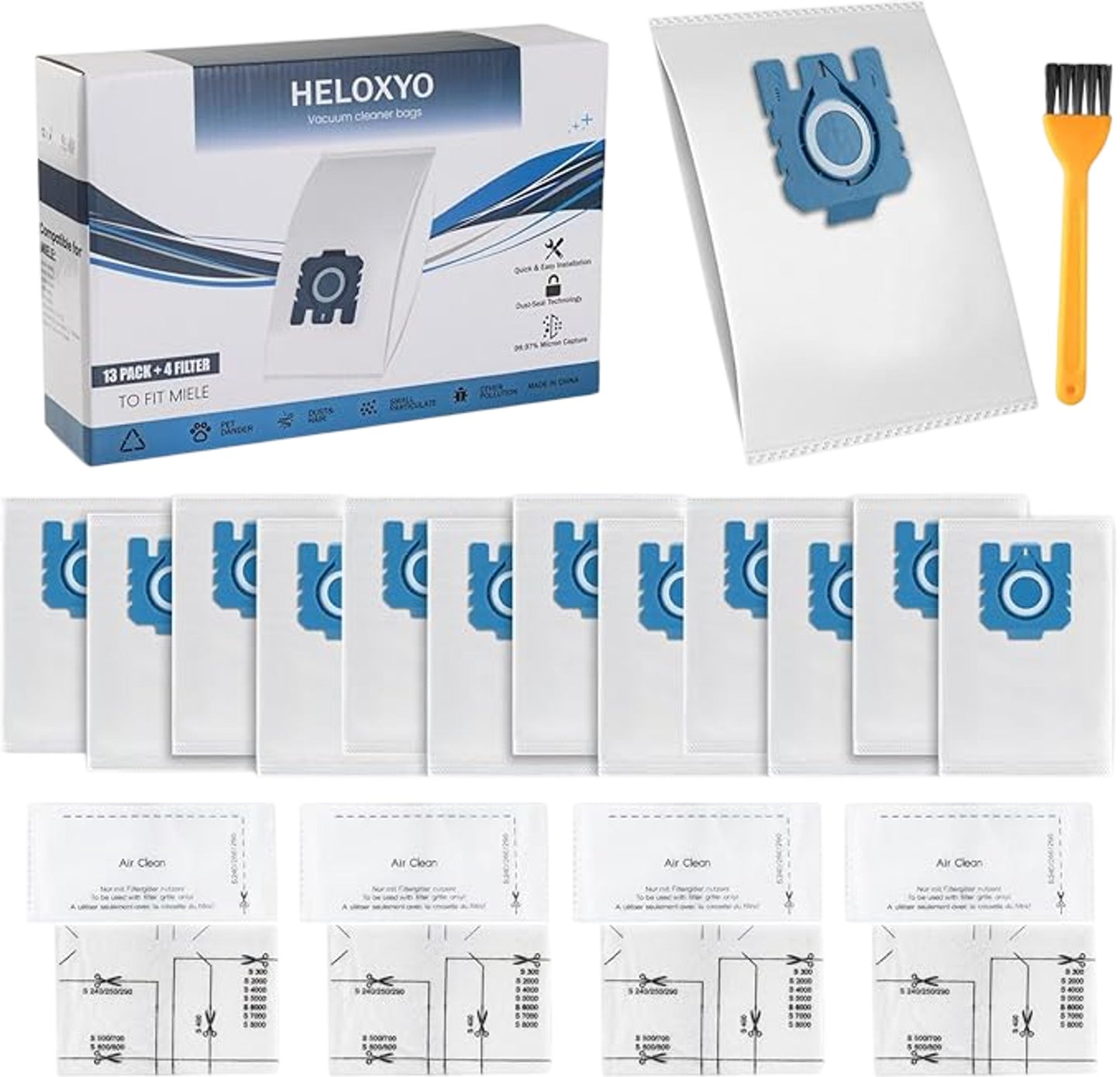HELOXYO Vacuum Cleaner Bags To Fit Miele 18 Pack Plus 4 Filter Quick Clean