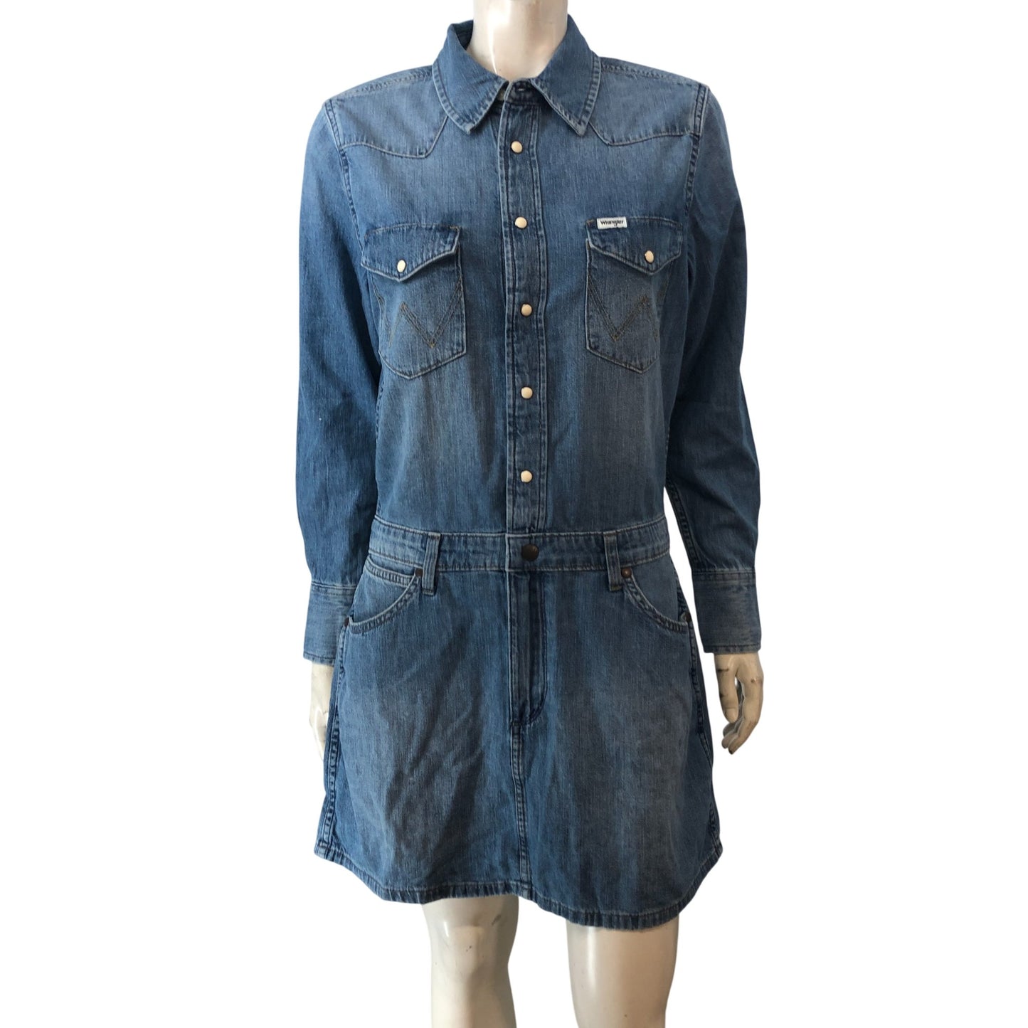Wrangler Denim Dress Women's Blue Casual Button Up Shirt Dress Size Medium