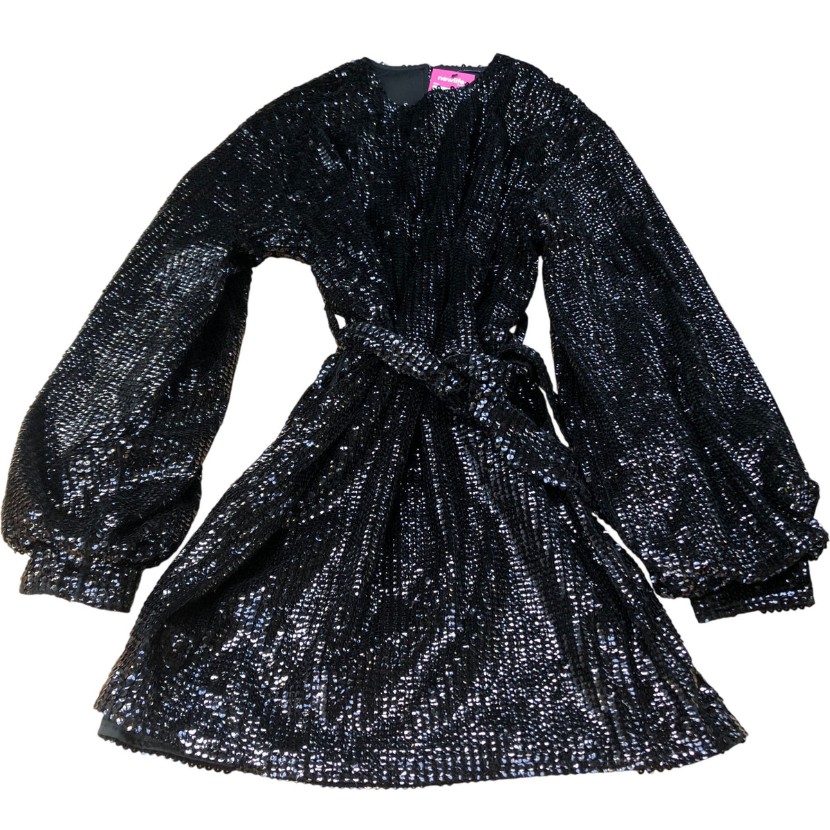 Black Sequinned Dress UK Size 18 Women's Evening Wear With Belt