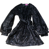 Black Sequinned Dress UK Size 18 Women's Evening Wear With Belt