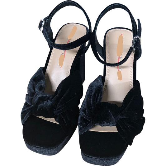 Black Velvet Platform High Heels - Knot Design - Size UK 3