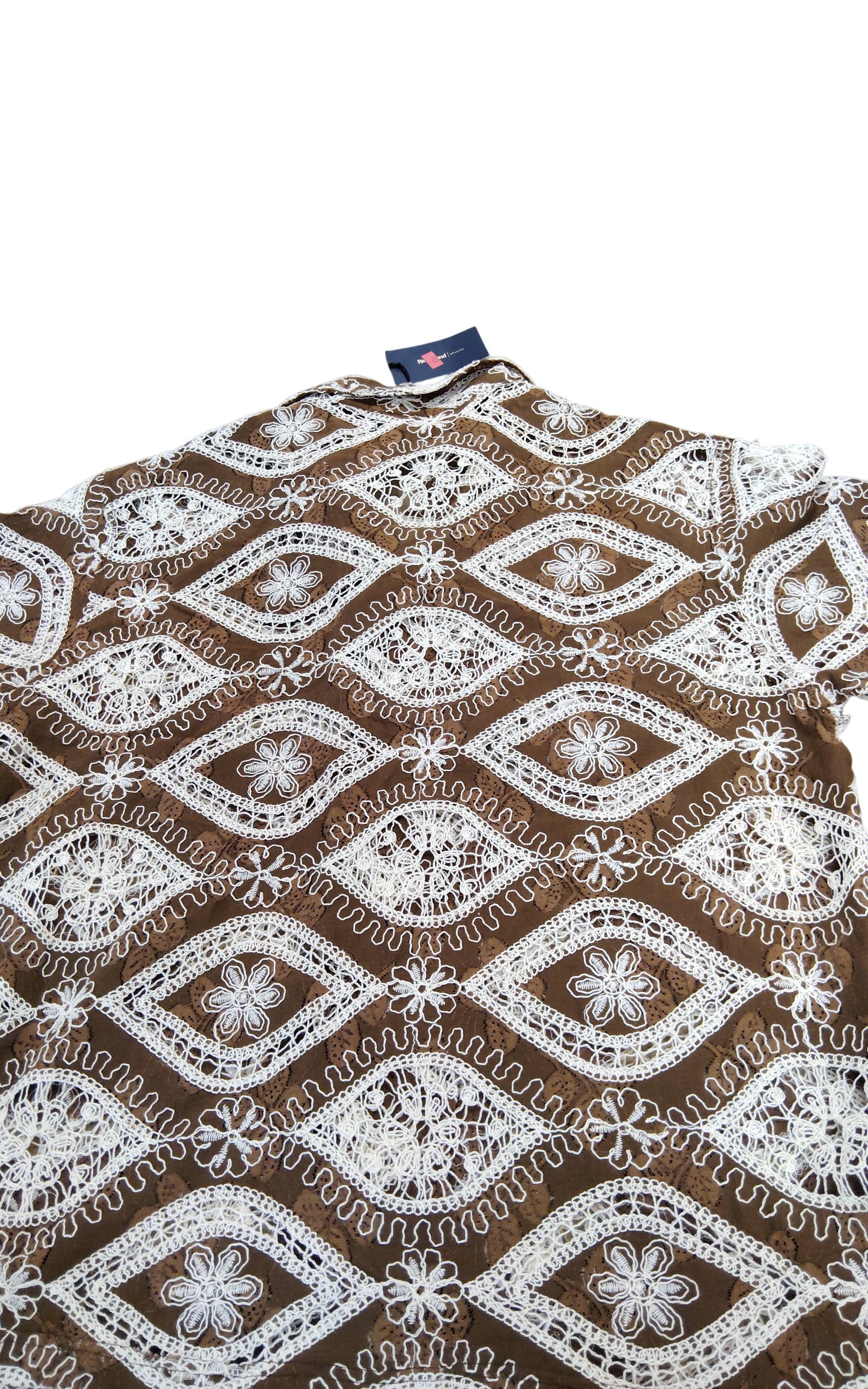 River Island Studios Brown Embroidered Shirt UK L Men's Short Sleeve Top