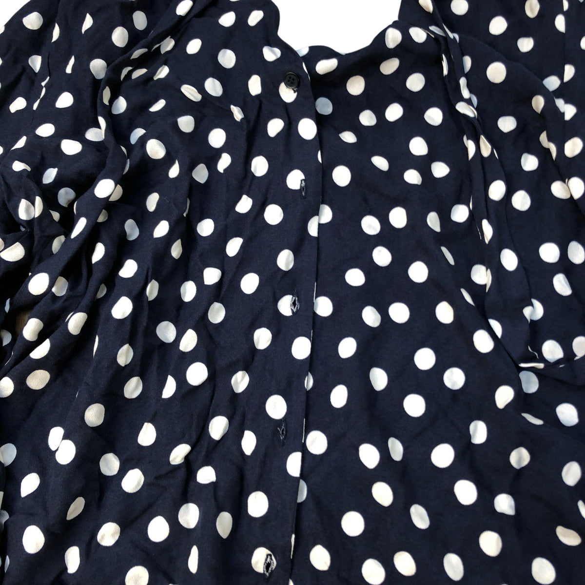 Baukjen Polka Dot Blouse Size 16 Women's Viscose Navy Blue Button Up Shirt
