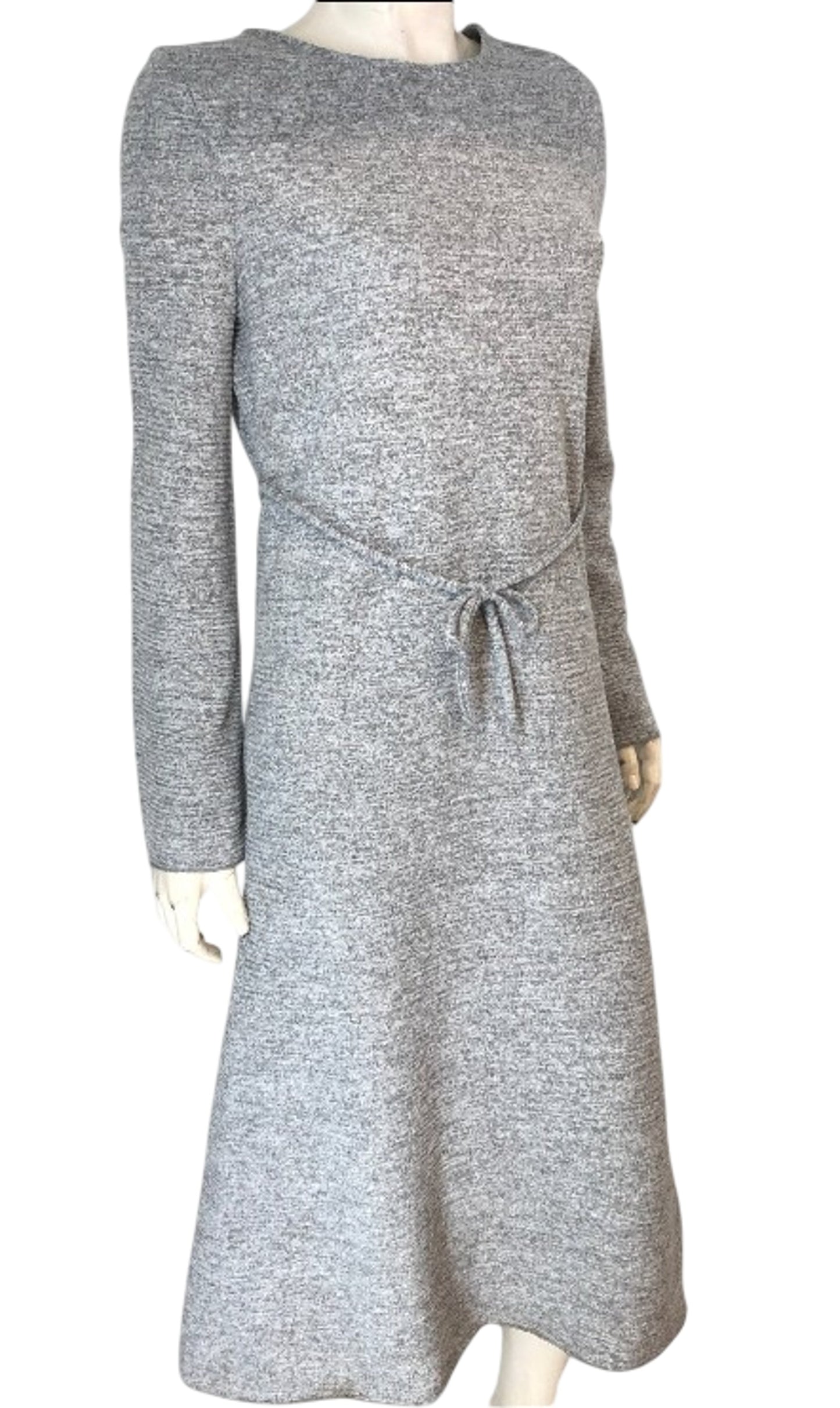Casual Dress Grey Long Sleeve Relaxed Fit Women's Belted Midi Dress Size 8