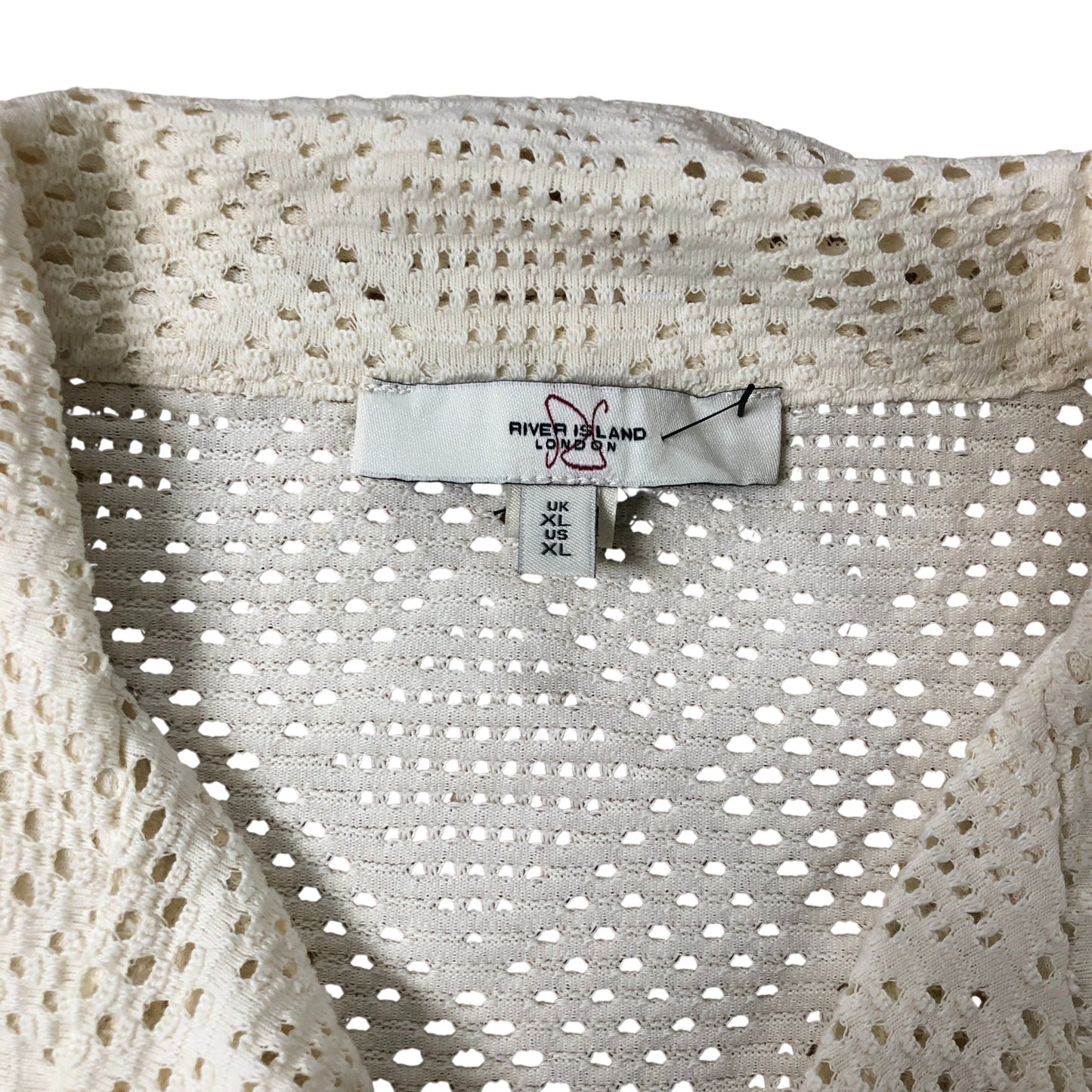River Island Men's XL Cream Short Sleeve Open Weave Shirt Casual Top