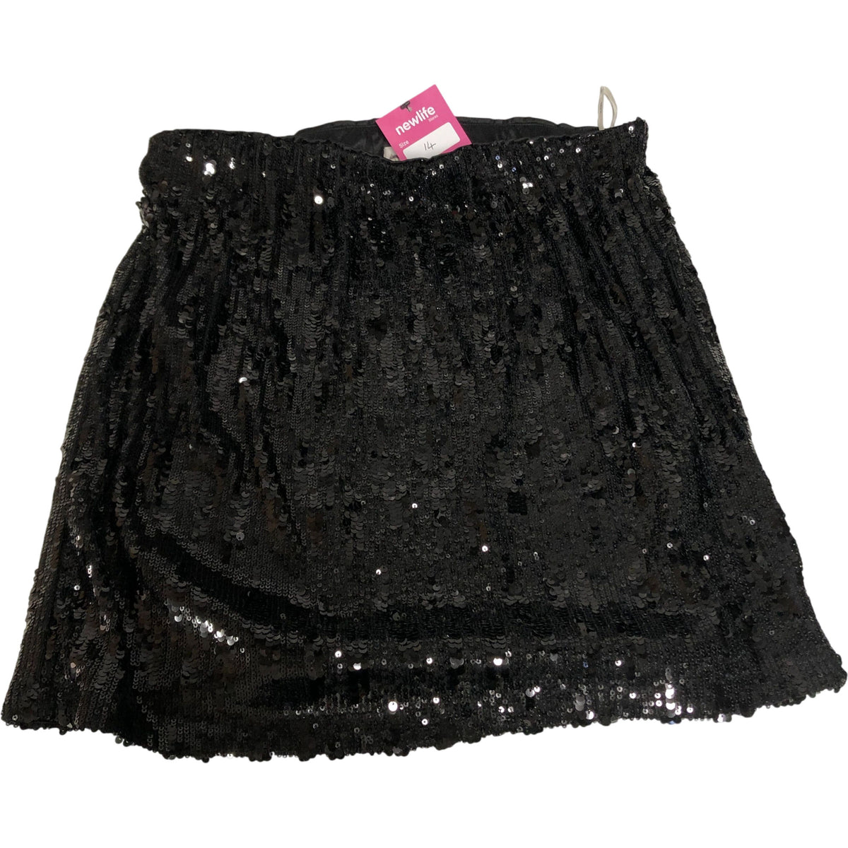 Black Sequin Mini Skirt UK14 Women's Party Wear Elasticated Waist