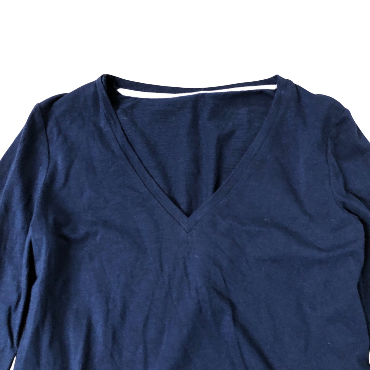 Long Sleeve V Neck Top UK Women's Navy Blue Cotton Blend UK6