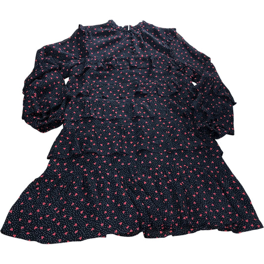 UK12 Women's Black Heart Print Dress Ruffled Sleeves