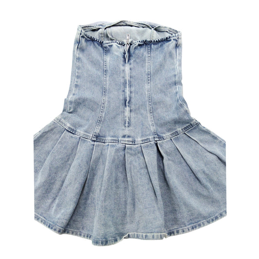 River Island Denim Dress UK6 Women's Sleeveless Pleated Summer Style