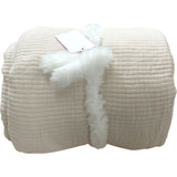 The White Company Kingsize Bedspread Soft Cream Quilted Blanket Faux Fur Trim