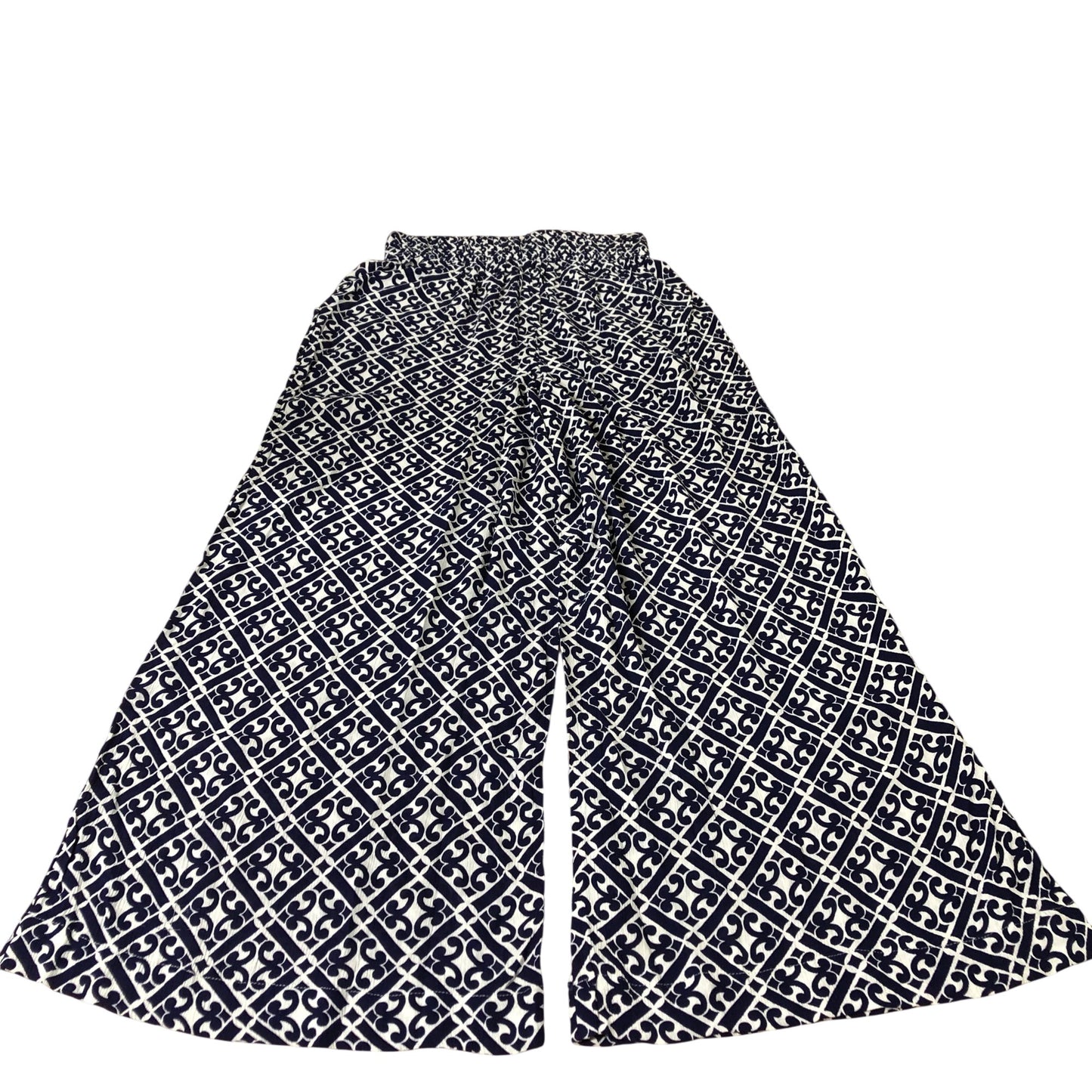 Boden Wide Leg Trousers Women's Viscose Navy Blue Patterned Summer Pants UK12