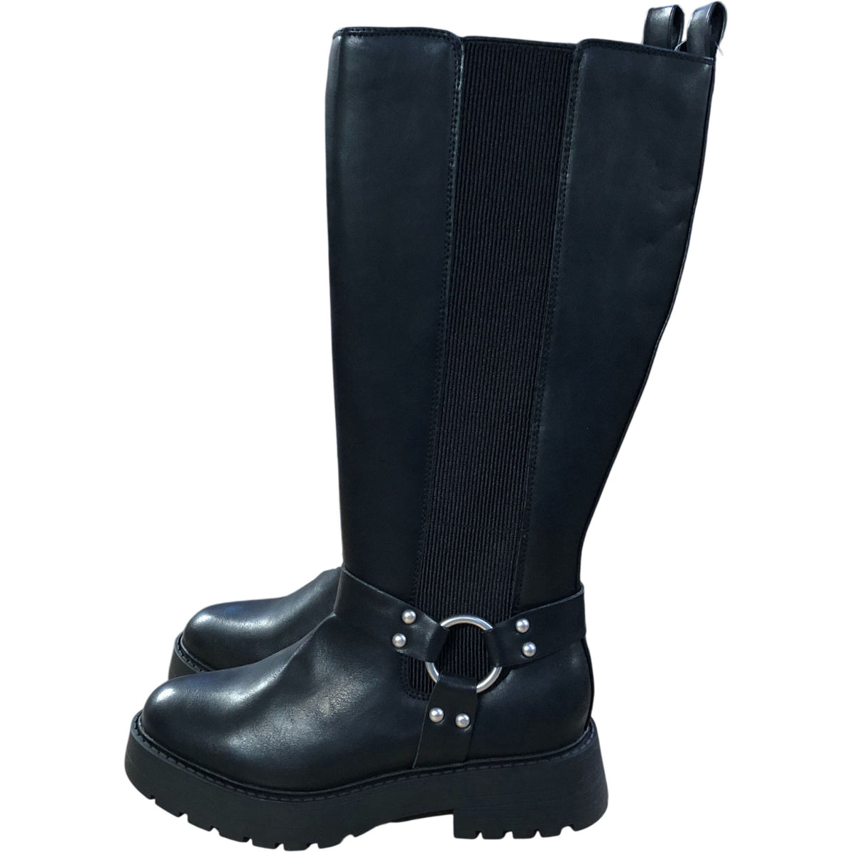 Wide Fit Black Knee High Boots Chunky Sole Size 4