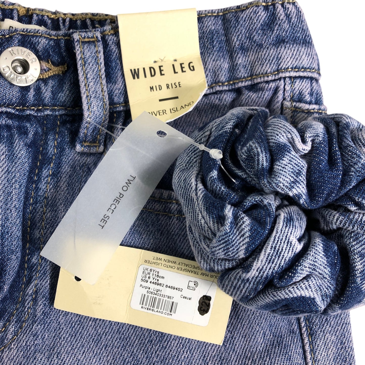 River Island Wide Leg Jeans UK6 Years Mid Rise Casual Light Blue Denim Set