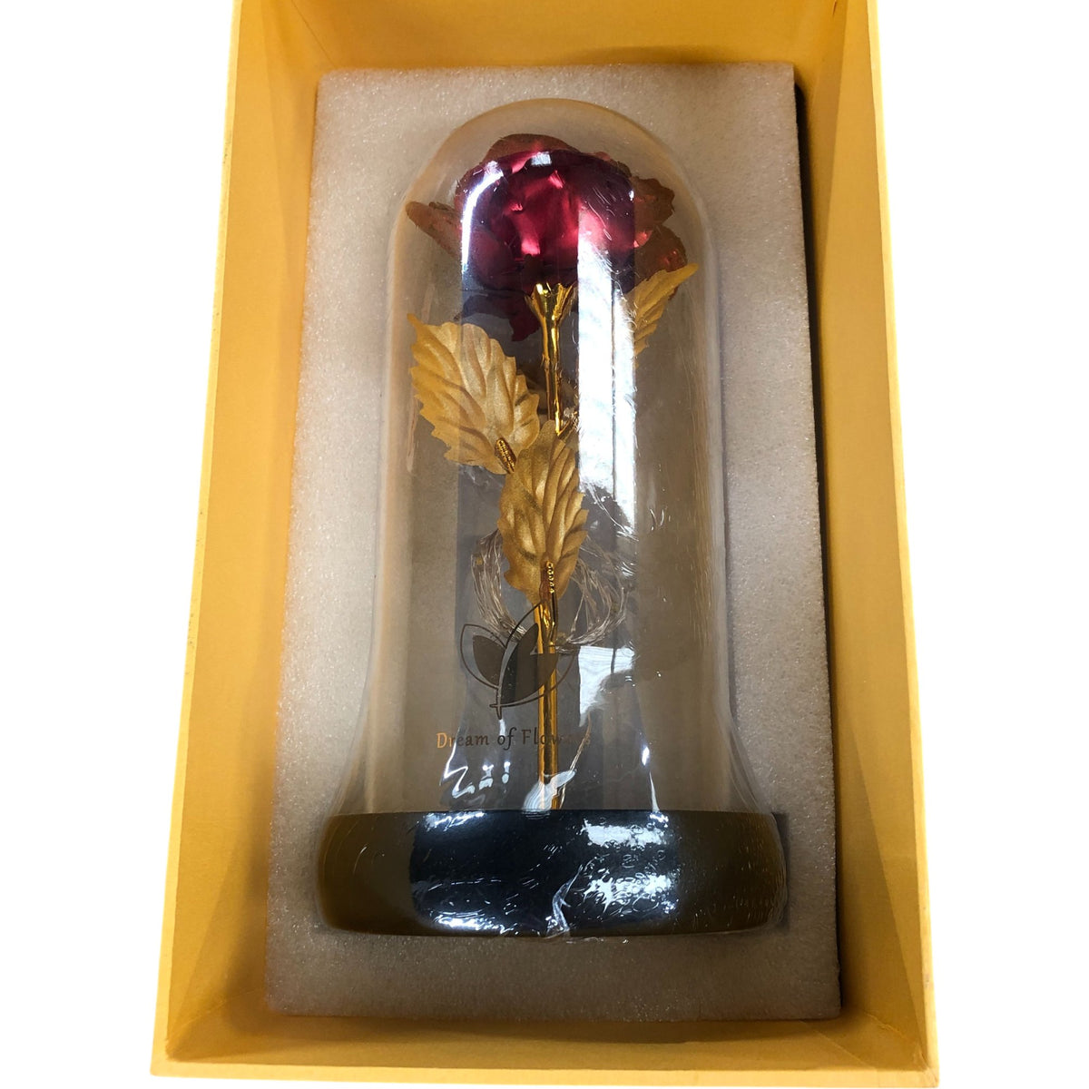 Dream of Flowers Red Gold Foil Eternal Rose Decorative Gift Item Glass Dome