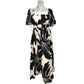 Dark Tropics Leaf Print Maxi Dress UK8 Women's Cotton Black Cream Party